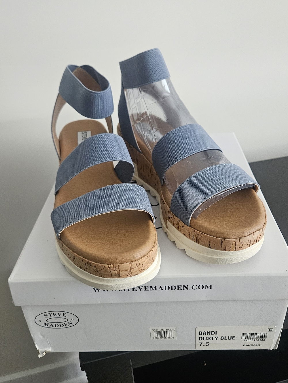 Steve Madden Bandi Elastic Strap Wedge Sandals - Dusty Blue